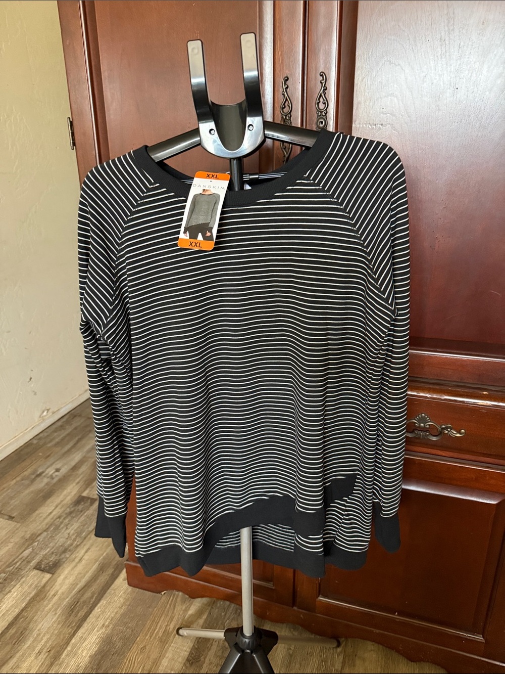 Danskin Black and White Striped Long Sleeve Top